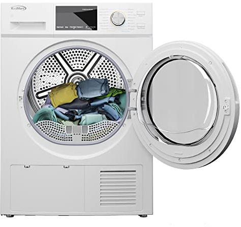 KoolMore 24 Electric Ventless Heat Pump Dryer, 4.4 Cu. Ft., For Small Home or Apartment, Stackable Unit, Wrinkle Prevention with Sensor Dry Technology, 16 Drying Cycles [White] [240V] (FLD-5CWHP)
