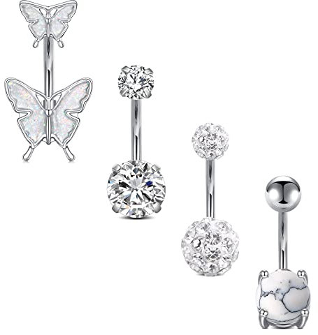 AceFun Bauchnabelringe Silber weiß Bauchnabelringe Schmetterling Kubikzirkon Diamant Türkis 14G 1.6mm 10mm Bauchringe Bauchnabelpiercing Schmuck Bauchnabelring Bauchnabelpiercing Schmuck