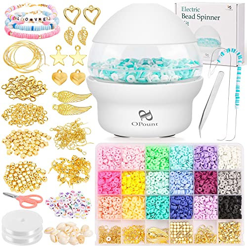 PP OPOUNT Electric Bead Spinner with Clay Beads, Bead Spinner for Clay Beads, Fast Beading Clay Bead Spinner Machine for DIY Jewelry Making, Bracelets, Necklaces (Patent Product)