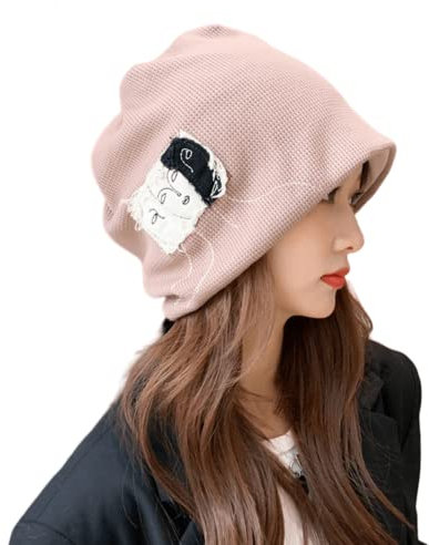 Y2K Bonnet pour femme en tricot Harajuku style coréen rétro vintage Kawaii Alt Emo Fairy Grunge Academia, rose, Taille unique