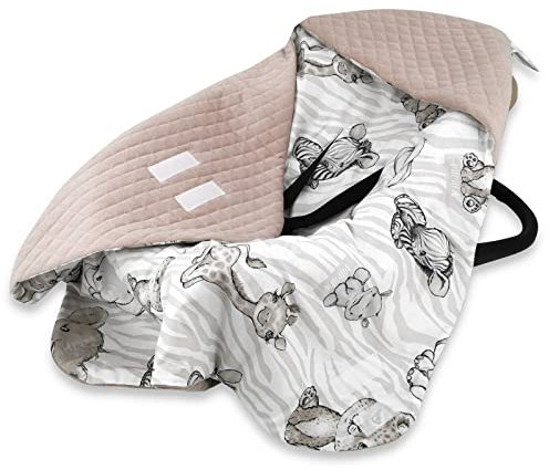 Baby Delux Baby Einschlagdecke für Babyschale Autositz Kinderwagen Buggy weiche Decke 90x90 cm mit Kapuze Baumwolle Samt Winterdecke Ganzjahresdecke (Safari)