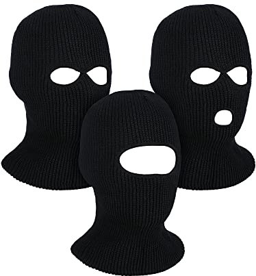 BBTO 3 Stück Gestrickte Skimaske Vollgesichtsabdeckung 3 Loch 2 Loch 1 Loch Gestrickte Sturmhaube für Erwachsene (Schwarz)