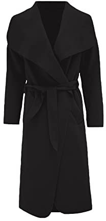 KOLLACHE Womens Coats Italian Long Duster Waterfall Trench Coats For Women Belted Jacket Women Winter Cardigan Black 12-14