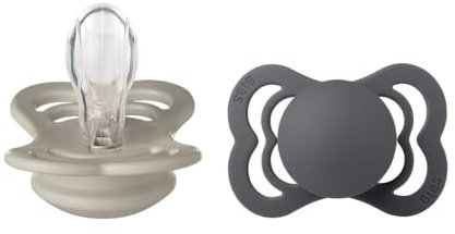 BIBS Supreme Schnuller 2er-Pack, BPA-frei, Symmetrischer Nippel. Silikon, Hergestellt in Dänemark. 6-18 Monate (2er Pack), Sand/Iron