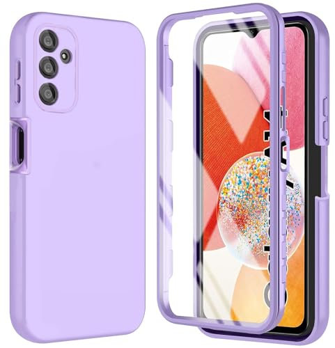 Tawarror Cover per Samsung Galaxy A14 5G/4G 360 Gradi, Custodia Silicone Antiurto Case con Protezione Schermo Integrata Rugged Doppia Fronte Retro Antigraffio Bumper Protettiva Samsung A14 - Viola