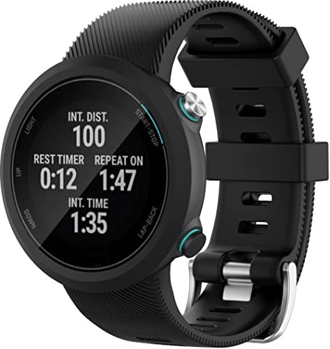 Silikon Uhrenarmbänder kompatibel mit Garmin Swim 2 / Forerunner 45S / Forerunner 45, Gebürstete Edelstahl Schnalle NO230422 (Black)