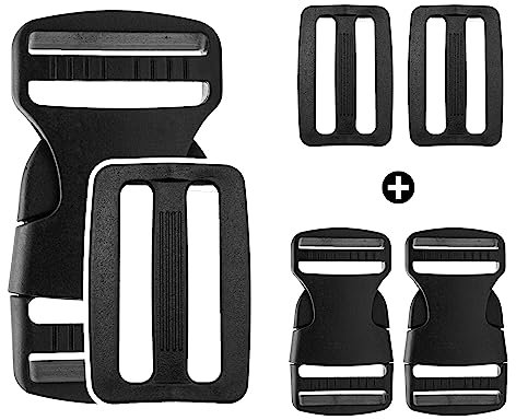 DOJA Barcelona | Kunststoff Schnallen 32mm | Pack 2 Steckschnallen + 2 Leiterschnallen | Innenbreite 32mm | Kunststoff Clip | Rucksack Schnalle | Gurtschnalle | Ersatzschnalle | Taschenverschluss