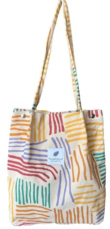 Chirest Damen Cord Tote Bag Smiley Face Casual Tote Umhängetasche für Frauen Handtasche Große Kapazität Umhängetasche Schule Crossbody