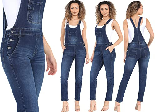 imporio 11® Ladies Women Denim Dungarees Long Length Pinafore Dungaree Denim Jumpsuit UK Sizes 8-10-12-14-16-18-20-22 (as8, numeric, numeric_18, regular, regular, Mid Wash)