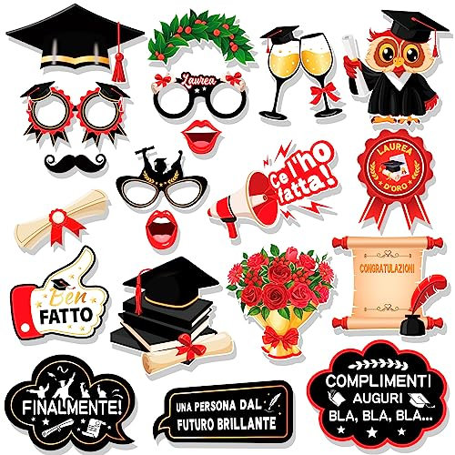 HOWAF 20 Foto Props Laurea Accessori Festa Laurea Gadget Laurea Photo Booth Laurea Accessori Laurea Decorazioni Laurea Phonto Booth Cornice Photo Booth Occhiali Laurea Regalo Laurea Bomboniere Laurea