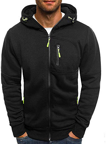 NANAMEEI Hoodie Herren Pullover Herren Zip up Langarm Hoodie mit Kapuze Reißverschluss Sweatjacke Sweatshirt Kapuzenjacke Kapuzenpulli Jacke Schwarz M