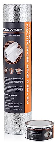SuperFOIL Foil Insulation Roll 0.6m x 5m and Aluminium Foil Tape Bundle - 3-in-1 Sustainable Thermal Insulation Reflective Radiant Barrier & Vapour Barrier