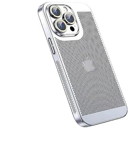 Electroplating Heat Dissipation Phone Case, New Heat Dissipation Plating Fine Hole Protector for iPhone Case, Shiny Cooling Breathable Case (For Iphone 14 Pro Max,Silver)