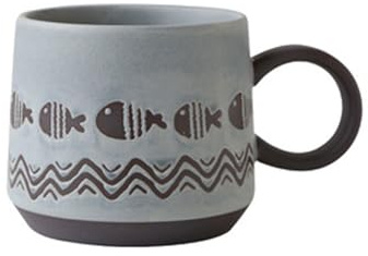 450ml Tasse Vintage Groß, Kaffeetasse Steinzeug, Tasse Retro Keramik, Genießen Sie Ihre Freizeit (Fisch winken)