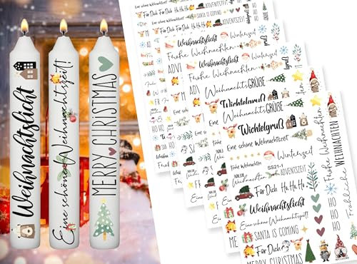 Sugeru 6 PCS Kerzentattoos Weihnachten (200+ Muster) - DIN A5,Wassertransferdruck | DIY asserschiebefolie Kerzen | Kerzenaufkleber Weihnachts Sticker | Kerzen Dekorieren | Ostern,Adventskerze (Ⅱ)