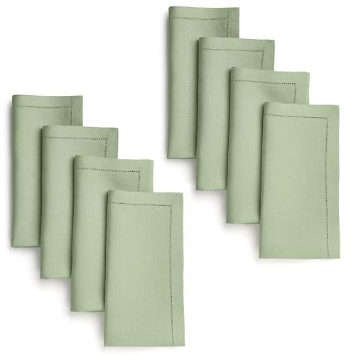 Signature Linen™ by D'Moksha Servietten, Salbeigrün, 50,8 x 50,8 cm, Stoffservietten, 100 % reines Leinen, Hohlsaum, maschinenwaschbar, Tischservietten, Sommer, Hochzeiten und Gastgeber im Freien, 8