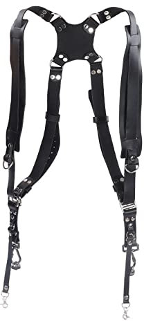 HERCHR Kameragurt, Kameragurt Für Zwei Kameras, Dual-Schulter-Ledergurt, Vintage-Multi-Gear-Kameragurt, Dual-Schulter-Pu-Leder-Gurtringe, Outdoor-Fotografie Für Digitalkamera, SLR, Dv