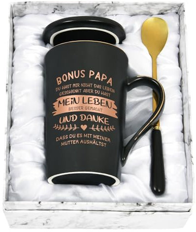 Joymaking Tasse cadeau bonus papa, cadeaux pour beau-père, pour la fête des pères, anniversaire, Noël, cadeau bonus papa, tasse avec inscription « Bonus Papa, du hast mir nicht das Leben geschenkt,