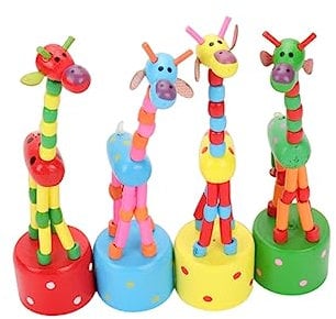 Giraffe Figur, 4 Stücke Giraffe Figur Statue Ornament Wackelkopffigur Giraffe Dekofigur Drücktiere Holz Giraffe Spielzeug Tischdeko