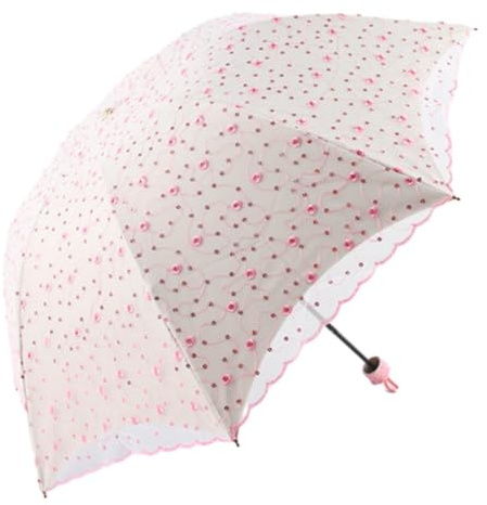 Parasol Pour Femme En Dentelle Brodée À Double Étage Anti-UV Parasol Pliable Soleil/Pluie/Neige UPF 50+ Lightweight and Portable Folding Umbrella