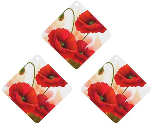 Poppy Flowers Vivid Petals3 Stück Auto-Lufterfrischer zum Aufhängen, Duftkarten für Auto-Lufterfrischer, Aromatherapie-Tabletten, hängender Lufterfrischer für Auto, Rückspiegel, Schlafzimmer,