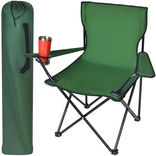 TRIZAND Klappbarer Anglerstuhl Campingstuhl mit Armlehnen und Getränkehalter bis 100 kg Faltbar mit Tragetasche Schwarz/Grau/Grün 23675, Farbe:Grün