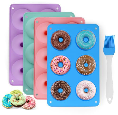 LHOEST 5PCS Donut Mould Set for Doughnut Maker, Non-Stick 6 Cavity Silicone Baking Moulds with Pastry Brush, Silicone Donut Moulds for Baking