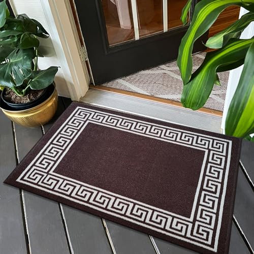 Fit Even Greeky Door Mat – Non-Slip Washable Doormat, Heavy Duty Welcome Dirt Trapper, Water Absorbent Floor Mat for Indoor/Outdoor Use, Front Entrance, and Kitchen (Brown & Cream, 40x60 cm)