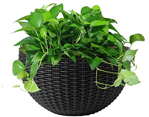 Wall Hanging Planter - Wall Hanging Flowers Pot, Half Round Wall Flower Basket | European Style Half Round Rattan Flowerpot, Selfs Watering Plant Holder for Balcony Fence Indoor Outdoor Home