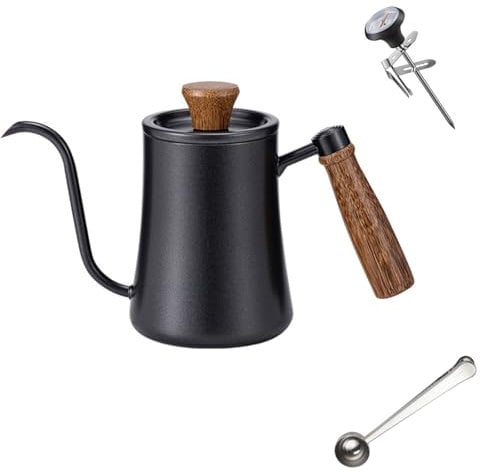 Gooseneck Kettle, Pour Over Coffee Kettle 550ml with Thermometer and Coffee Spoon, Stainless Steel Coffee Pot with Long Narrow Spout Hand Drip Kettle