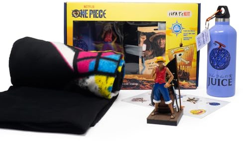 Neamedia Icons Netflix Chill Kit - One Piece, Licence Officielle, Couverture, Plaid, Figurine Collector, Gourde Isotherme, Stickers, Idée Cadeau de Noël, Anniversaire