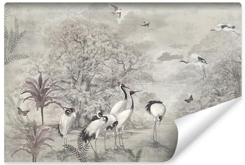 Muralo Tapete Vlies 3D, Retro-Style, Kraniche, Kunstdruck - 312x219 cm | Beeindruckendes 3D-Design, hochauflösender Druck - ideal für Wohnzimmer und Schlafzimmer, Ein außergewöhnliches Raumerlebnis