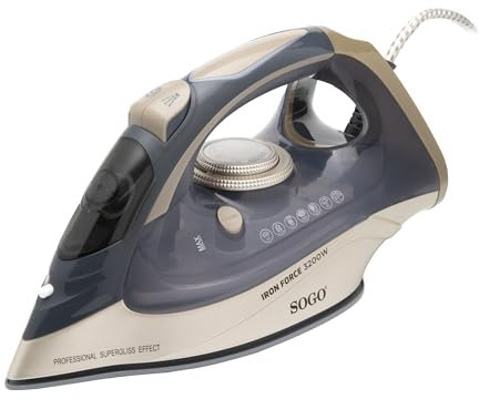 Sogo Plancha Multifunción IronForce 3200-3200W de Potencia, Suela de Cerámica, Función Antical y Antigoteo, Ajuste de Temperatura, Golpe de Vapor 80g/min (SS-6395)