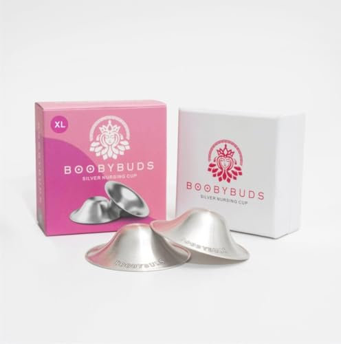BoobyBuds The Original Silver - Tasses d'allaitement pour nouveau-nés - 100 % pur argent 999 - Ajustement universel - Apaise et protège les douloureux (XL 999)
