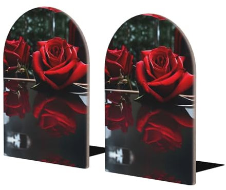 1 paire de serre-livres en bois rose miroir rouge pour étagères, serre-livres très résistants, pour bureau, maison