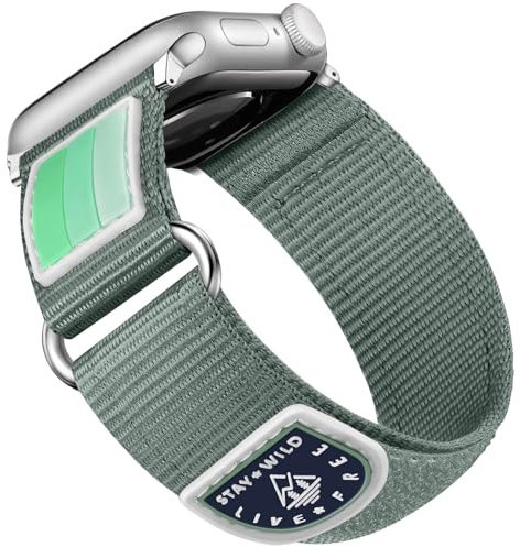 Bandletic Nylon Cinturini Compatible with Cinturino Apple Watch 38mm 40mm 41mm 42mm, Regolabile Morbido Sport Band for iWatch SE/iWatch Series 10 9 8 7 6 5 4 3 2 1 per Donne Uomini, Verde