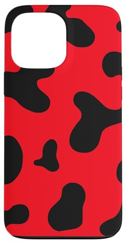 iPhone 13 Pro Max Red Cow Print Phone Case,Red & Black Cow Spot Pattern Phone Case