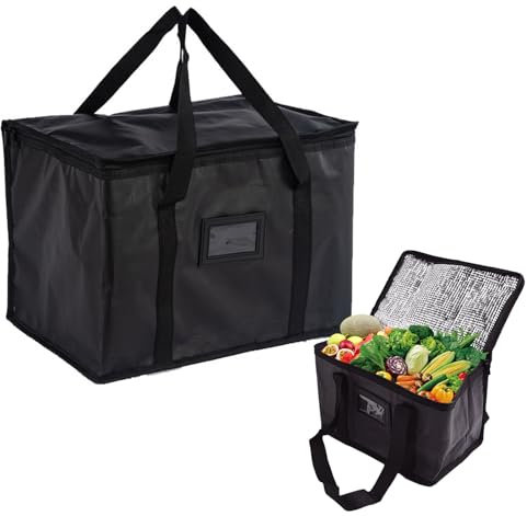 Bolsa térmica térmica de 40 litros, bolsa térmica de entrega de alimentos, bolsas de compras con aislamiento reutilizable, bolsa de hielo grande plegable para playa, camping, viaje de trabajo (negro)