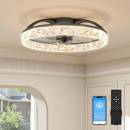 VOLISUN Ventilatore da soffitto con luci e telecomando, 40 cm, moderno ventilatore da soffitto intelligente a LED, 6 velocità e 3000 K-6500 K, dimmerabile, silenzioso, per camera da letto, sala da