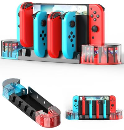 KUNSLUCK Switch Wandhalterung mit J-Con Ladegerät, Wandhalterung Kit Regal für Switch/OLED, Wandhalterung Switch Ladestation mit 20 Spielkarten Speicher und 6 Ladegeräte für J-Con (Schwarz)