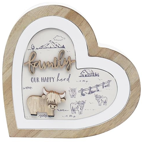 Lesser & Pavey Love & Affection Highland Cow 3D Heart Wooden Plaque | 3D wooden heart plaque, Highland Cow design
