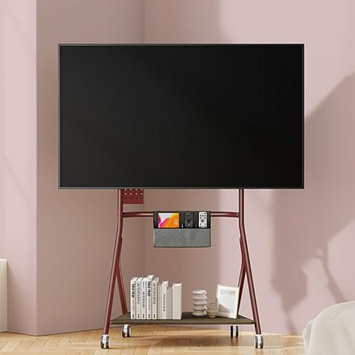 ZDMZR Rolling Tv Stand, Height Adjustable Shelf Rolling Floor Stand with Wheels, Portable Tv Cart on Wheels(Red,32-85inch)