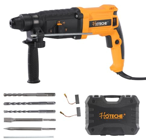 Hoteche 800W 26MM Bohrhammer, SDS PLUS, 4-Funktionen (Bohren/Hammerbohren/Hämmern/Meißeln), 1120 U/min, 5500 Schläge/min, inkl. Zubehör
