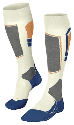 FALKE Damen Skisocken SK4 Advanced W Kh Wolle Funktionsmaterial warm dünn 1 Paar, Weiß Offwhite-Neon Red 2048-O, 39-40