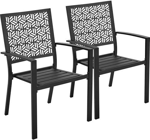 Yaheetech Outdoor Dining Chairs Set of 2 with Armrests and Backrest, Black | All Weather Bistro Chairs | Steel, Coated-Iron | Heavy-Duty Metal Frame | Breathable Design | For Garden, Lawn, Porch, Pool