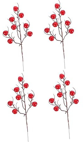 GALPADA 4Pezzi Rami Di Ciliegio Finti Con Bacche Rosse Per Decorazioni Domestiche e Matrimoni Rami Artificiale Per Feste e Composizioni Fiorite