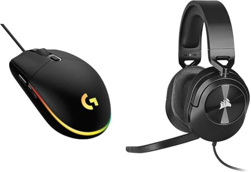 Logitech G203 LIGHTSYNC Gaming & CORSAIR HS55 SURROUND Lightweight Multiplatform Wired