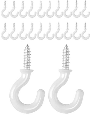 TRUMIZON 1/2 White Screw Hooks for Hanging- 20-Piece Small Utility Mounts for Indoor/Outdoor Décor, Plants & Crafts | Rust-Resistant Ceiling Cup Hooks