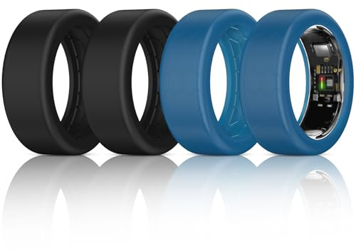 4 Pack Ring Protector Compatible with Ultrahuman Ring AIR Oura Ring Gen 4/3 Heritage/Horizon/Ceramic, Upgraded Anti-Scratch Elastic Cover for Working Out Women Men (Black*2+Navyblue*2, M for 11-14)