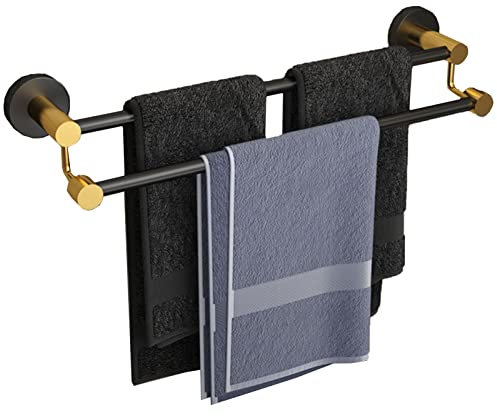 SpeeSy Barre Porte-Serviettes Double en Acier Inoxydable, Porte-Serviettes Mural Multifonction de 30 à 80 cm, Porte-Serviettes Noir et Or pour Salle de Bain, Cuisine et Toilettes (Taille : 80 cm)